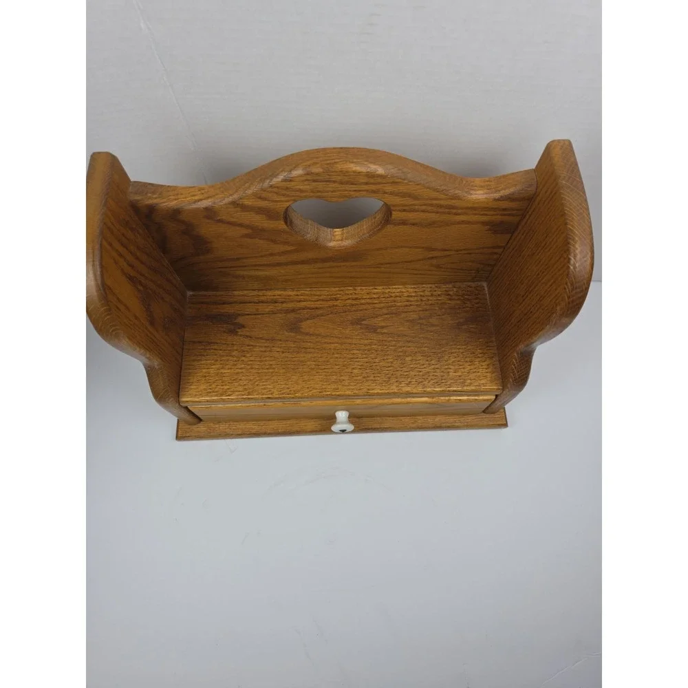 Vintage Trinket Wall Shelf Heart Cutout Cottagecore Farmhouse Wood
